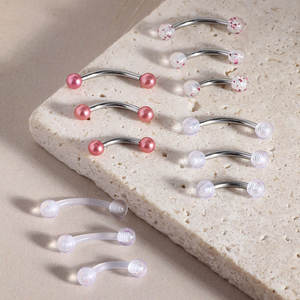 Bijoux de <span class=keywords><strong>piercing</strong></span> pour sourcils en acier inoxydable argenté, acrylique transparent, double tête, barre à billes, <span class=keywords><strong>piercing</strong></span> Daith Conch - Product Image 2