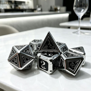 Dés en alliage artisanal à bords arrondis avec remplissage en émail, design de chiffres en police vintage, pour jeu de dés de collection DND - Product Image 2