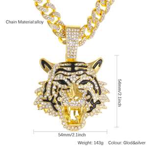 Multi-style Gangster Hip-Hop Full Crystal BigTiger Queen Butterfly Pendant Collier de croix de chaîne cubaine plaqué or exagéré - Product Image 6