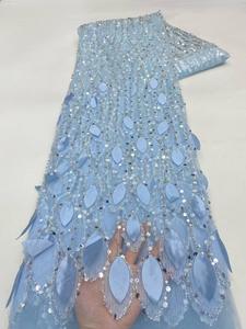 NI.AI Nouveau Style Feuille Forme Dentelle Brodée Brillant Sequin Dentelle Net Tissu Sequin Perlé Dentelle Tissu - Product Image 6