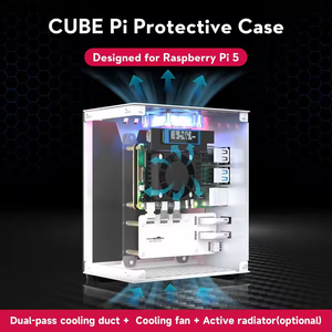 Raspberry Pi 5 CUBE Protective Case With Cooling Fan & RGB Color Light 0.91" OLED DIY Electronic Project Kit Support <b>M</b>.<b>2</b> <b>SSD</b> Ras - Product Image 2