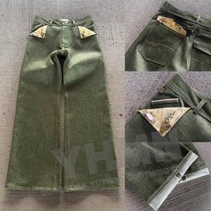 カスタム 16オンス シンチバック 赤耳 セルビッジ生地 日本製 ブーツカット ヴィンテージ ストレート ワイドレッグ 生デニム グリーンセルビッジ バギー ジーンズパンツ - Product Image 1