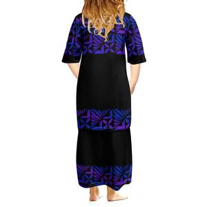 Großhandels preis Pacific Island Art Polynesian 2-14 Jahre Puletasi Mädchen Kleid Sommer Casual Kurzarm Kinder kleid - Product Image 4