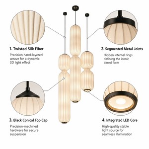 <span class=keywords><strong>Suspension</strong></span> cylindrique double couche en tissu imitation soie Wabi Sabi pour chambre, café, hôtel, décoration intérieure - Product Image 4