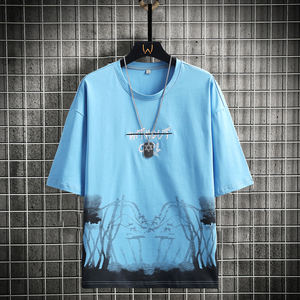 Nueva camiseta de verano para hombre, ropa suelta de tendencia, camisa de manga corta para estudiantes de marca de moda, camiseta de manga cinco cuartos con cuello redondo - Product Image 5