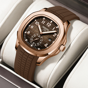 NIBOSI 2653 Nuovo Design Orologio al Quarzo da Uomo Marrone con Esclusivo Cinturino in Silicone Impermeabile Cronografo Sportivo Casual - Product Image 1