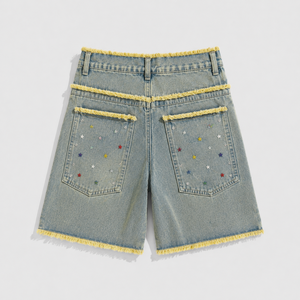 Pantalones Cortos de Mezclilla Vintage de Cintura Alta para Hombre, Estilo Baggy, Verano, OEM, Personalizables, Venta al por Mayor, Jorts con Pedrería - Product Image 2