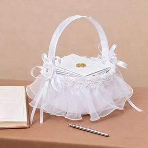 Cesta de encaje hecha a mano para niña, para ceremonia, boda, flor, bolso de mano - Product Image 3