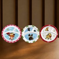 Assiette à collation pour enfants fabriquée en usine, en mélamine, à trois compartiments, non toxique, style moderne et simple