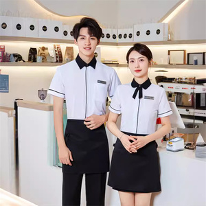 Venta al por mayor Catering Hotel <span class=keywords><strong>Restaurante</strong></span> Bar Café Servidor Recepción Uniforme DE TRABAJO Hombres Mujeres Camarero Camarera Camisa de manga corta - Product Image 5