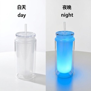 Vaso de Plástico Transparente de Doble Pared Ecológico de 16oz que Brilla en la Oscuridad <span class=keywords><strong>con</strong></span> Tapa y Pajita para Fiestas Nocturnas, Apto para Agua Hirviendo - Product Image 1
