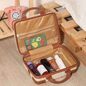 Mini <b>Suitcase</b> 14-Inch Lightweight Travel Case For Women Makeup Storage Bag Solid Color ABSPC Material Zipper Closure - Product Image 3