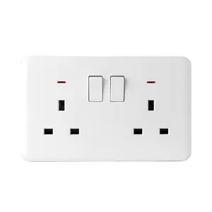 British Type UK Standard 2 Gang Double 13A Switched Socket With LED Indicator