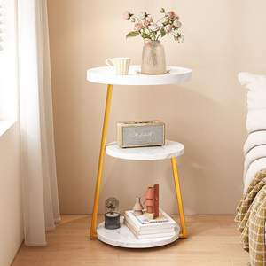 Mesa auxiliar de madera de tres niveles con almacenamiento para sala de estar, dormitorio, sofá, mesa consola - Product Image 3