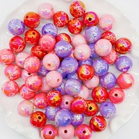 Saint Valentin 16mm coloré rond UV AB brillant acrylique solide impression perles d'amour pour gros collier perles stylo bijoux