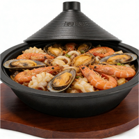 Fournisseur direct d'usine - Tajine marocain en fonte avec base en bois, compatible gaz et induction