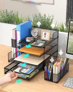 Office Desk Organizer with Upright <b>File</b> Holder 4-Tier Mesh Letter <b>Paper</b> Tray Desk Organizer Desktop <b>FILE</b> ORGANIZER - Product Image 2