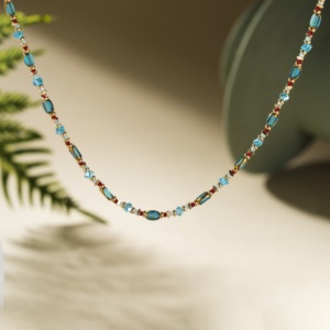 Collana in Lega di Vetro TANGPEI, Catena Placcata Argento e Oro, Regalo di Tendenza, Nappe Blu <span class=keywords><strong>Mare</strong></span> e Rosso Sanguigno, Perline Blu - Product Image 1