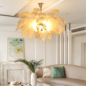Soffici piume marrone luci a sospensione 120cm Art piume di struzzo lampadario soggiorno camera da letto decorazione per la casa lampada da <span class=keywords><strong>soffitto</strong></span> - Product Image 5