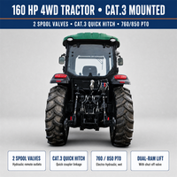 Tracteur 4x4 de 160 CV avec cabine climatisée, GPS haute précision pour grandes exploitations agricoles, labourage de sols lourds, compatible avec plus de 30 équipements