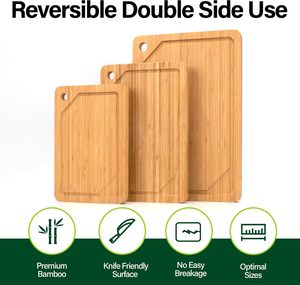 Planches à découper en <span class=keywords><strong>bambou</strong></span> pour la cuisine, ensemble <span class=keywords><strong>de</strong></span> 3 planches à découper avec rainure pour les jus et trou <span class=keywords><strong>de</strong></span> suspension, avec support - Product Image 5