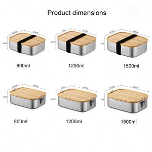 Custom logo Work Travel Eco-Friendly Meal Storage Food <b>Container</b> Leak-Proof <b>Bamboo</b> Lid Premium Stainless Steel Bento Lunch Box - Product Image 2