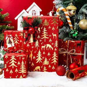 Red Christmas <b>Wrapping</b> <b>Paper</b> Gold Foil Reindeer Tree 17 In X 33 Ft Roll Gift Craft Recyclable - Product Image 2