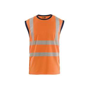 BLAKLADER - 357510135389 S/M Camiseta sin mangas Hi-Vis Naranja/Azul marino-EAN 7330509914779 ROPA DE TRABAJO DE LA HI-VIS - Product Image 4