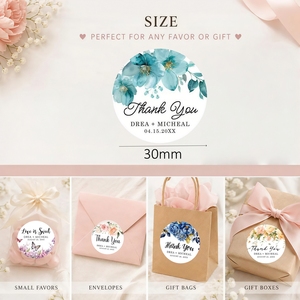 Autocollants de mariage personnalisés pour les cadeaux, étiquettes de remerciement personnalisées <span class=keywords><strong>avec</strong></span> noms et date, sceaux d'enveloppe ronds floraux pour boîtes cadeaux - Product Image 4