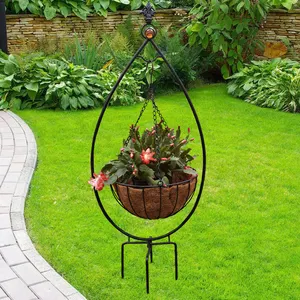 Garden Decor Plant Pot Coco Coir Liner Hanging Planters Metal Basket Set with Stand