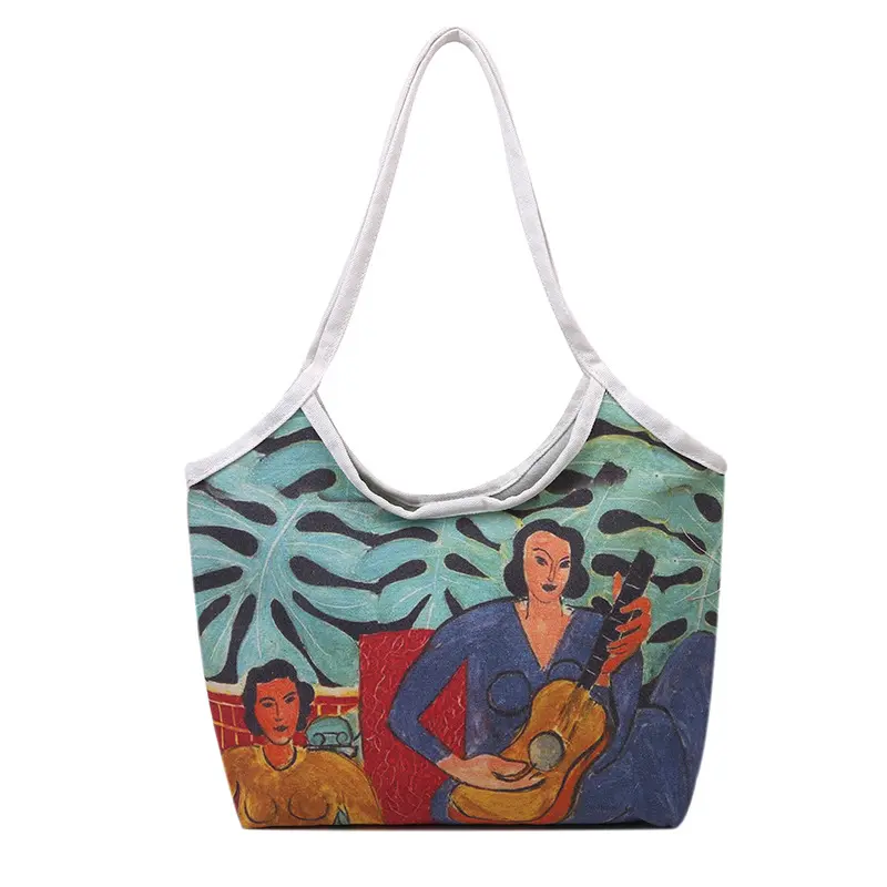 New Trendy One-shoulder Portable Art Oil Painting Canvas Bag Women Tote Shoulder Handgag