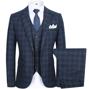 Traje Formal de negocios a cuadros para hombre, traje de aseo, <span class=keywords><strong>chaleco</strong></span>, conjunto de traje de boda de tres piezas - Product Image 1
