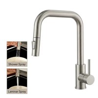 Robinet de cuisine moderne à douchette extractible, monocommande eau chaude/froide, finition brossée, en acier inoxydable 304, pour évier