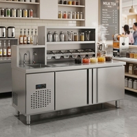 Comptoir de bar en acier inoxydable de 180 cm, station tout-en-un pour bubble tea avec réfrigérateur, bac à glace et plan de travail pour la création de petites entreprises