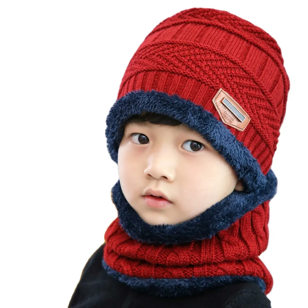 Baby Knit Hat for Boys Girls Autumn Winter Warm Kids Beanie Adult Children Parent-Child Hats Newborn Baby Cap with Leather Label
