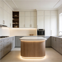 Îlot de cuisine personnalisé avec ensemble d'armoires de rangement, design d'armoires modulaires, style moderne, solution complète, îlot de cuisine en bois