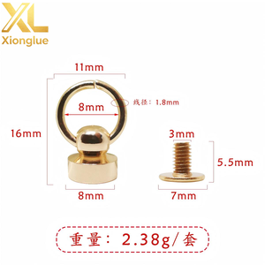 Rivet en laiton massif de 8 mm, bouton Chicago, rivet à vis avec anneau en O pour sac à main, cuir, vêtement - Product Image 2