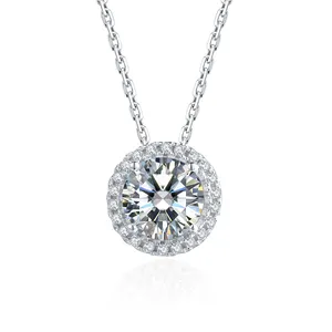 2024 fine silver jewelry fast shipping 1ct 6.5mm round moissanite pendant silver chain S925 sterling jewelry necklace O16A