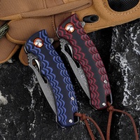 Couteau pliant de camping en acier Damas avec manche G10, personnalisable OEM, outil EDC multifonctionnel pour l'extérieur, vente en gros