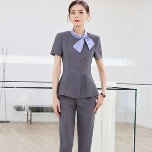 Women's Short Sleeve Suit Set Summer Lightweight Office Lady Formal Wear Skirt Style Breathable Work Uniform - Product Image 4