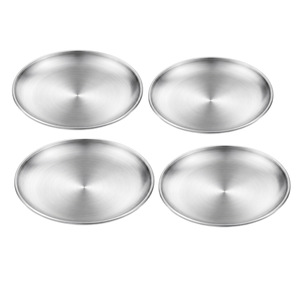 Stainless Steel Round Snack Plates <b>Set</b> 4pcs <b>Silver</b> Solid Color Hotel Coffee <b>Tea</b> Serving Dish - Product Image 1