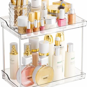 Transparent Double Layer Bathroom <b>Storage</b> Rack For Cosmetics And <b>Toiletries</b> Freestanding Rectangular Shelf - Product Image 1