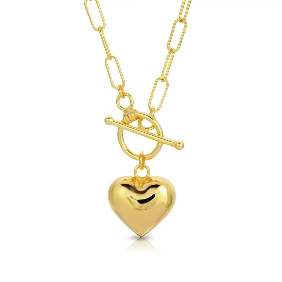 Stock Available Fast Ship 18k Gold Heart Toggle Necklace Paperclip Chain Jewelry 316l Stainless Steel Plated Necklaces For Women