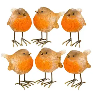 Пользовательские полирезиновые реалистичные птицы Робин, набор из 6 статуй, Tawny Brown witt черные и желтые ноги