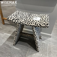 WISEMAX FURNITURE Salon de luxe léger Cadre en bois Chaise en tissu imprimé léopard Tabourets pouf pour hôtel, bureau, restaurant