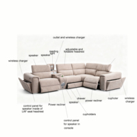 Canapé d'angle moderne intelligent en forme de L avec fauteuils inclinables électriques, haut-parleurs Bluetooth, chargeur sans fil, console de rangement et porte-gobelets pour salon