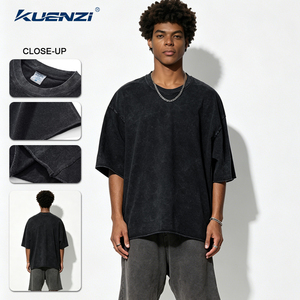 Camiseta Oversize para Hombre Kuenzi Plus Size, 260GSM, Lavado Ácido, Estilo Vintage, Streetwear, 100% Algodón, Lavado Mineral, Hombros Caídos - Product Image 1