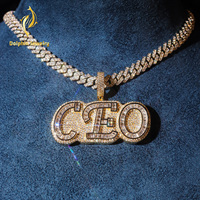 Colgante Personalizado con Letra CEO, Diamantes de Laboratorio, Totalmente Cubierto de Piedras Baguette y Redondas, Chapado en Oro de 14K, Collar Unisex Estilo Hip Hop, Joyería