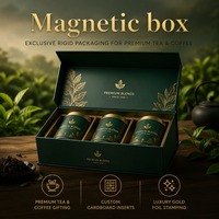 Boîte cadeau en carton rigide vert personnalisé de qualité supérieure pour thé et café, avec inserts estampés à chaud en or, boîte magnétique