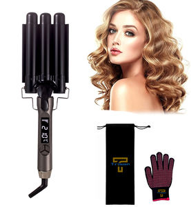 Rizador de pelo iónico de cerámica de Triple barril, hierro ondulado Triple de onda grande, uso múltiple, temperatura LCD, aluminio certificado <span class=keywords><strong>PTC</strong></span> ROHS - Product Image 1